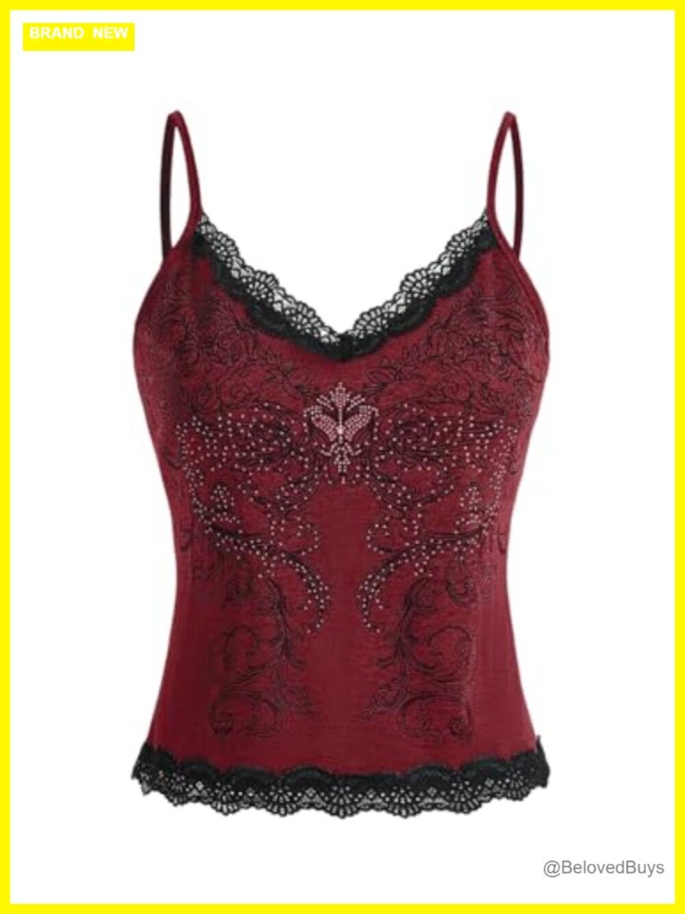 Women's Lace Trim Sleeveless Cami Top Goth Grunge Fairy Y2k Cropped Slim Fit